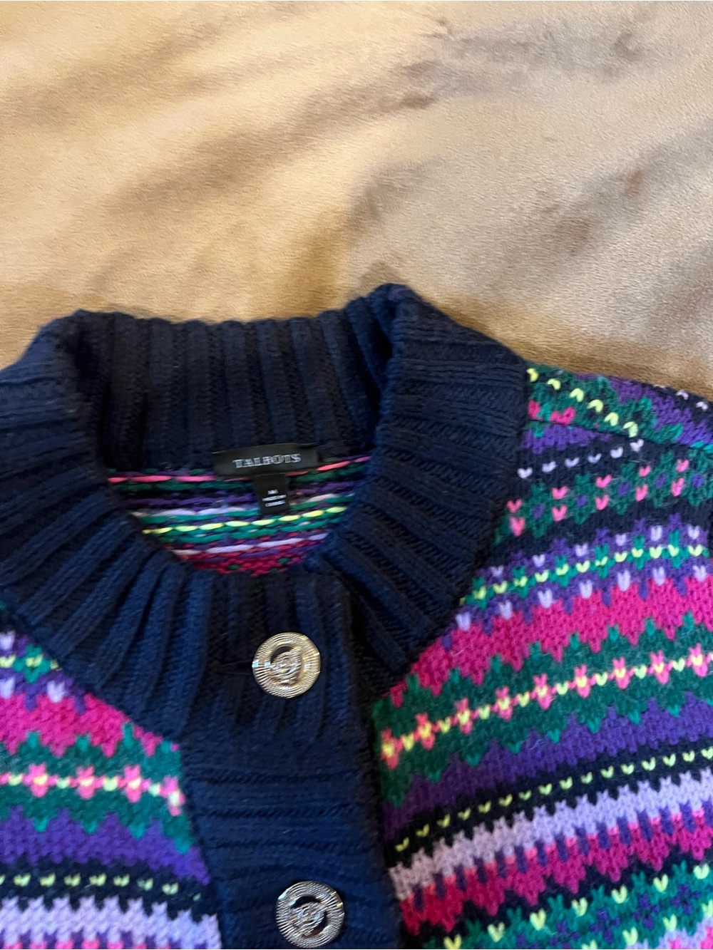Talbots Navy Multicolor Fair Isle Knit Cardigan